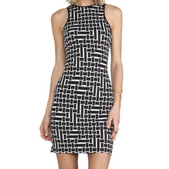 Tibi Dress Geometric Print Sleeveless Bodycon Fitted Dress Size 4 Crew Neckline - Picture 2 of 10